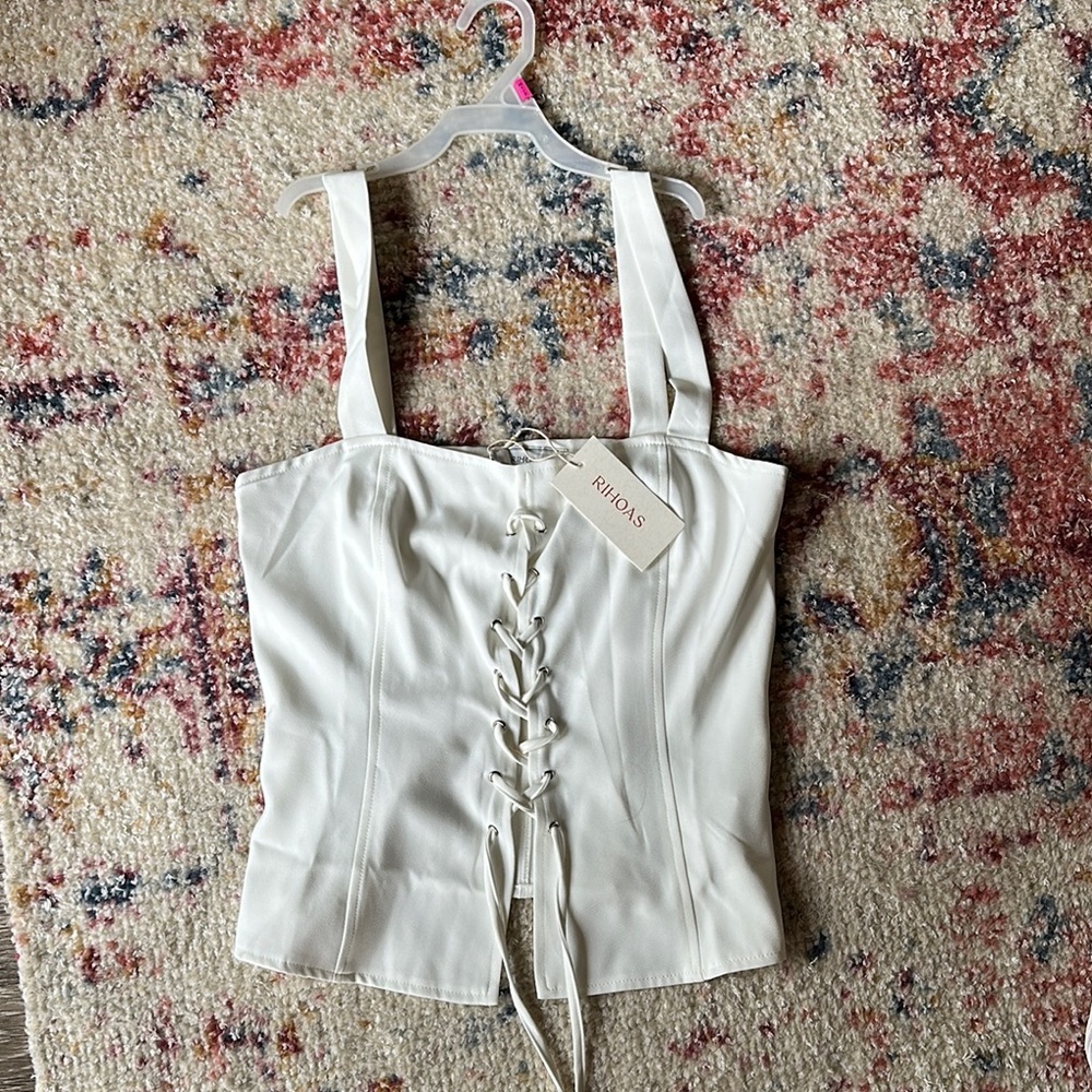 White Lace-Up Corset Top